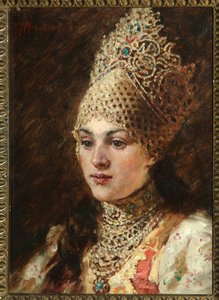 Femme boyard (boiard, boiar) - Peinture de Konstantin Yegorovich Makovsky (Constantin Makovski) (1839-1915), huile sur toile, vers 1890 - (Esposa de Boyar, Óleo sobre tela de Konstantin Yegorovich Makovsky de Konstantin Egorovich Makovsky