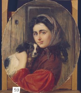 Menina com cachorro pequeno de Konstantin Egorovich Makovsky
