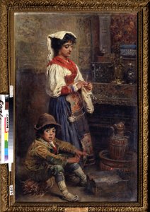 Os modelos à espera do artista. Pintura de Konstantin Yegorovich Makovsky (Constantin Makovsky) (1839-1915), óleo sobre tela de Konstantin Egorovich Makovsky