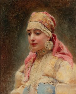"Portrait de femme de boyard" (boiard, boiar) - Peinture de Konstantin Yegorovich Makovsky (Constantin Makovski) (1839-1915), huile sur toile, vers 1890 - (Boyar