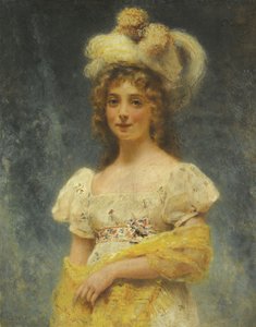 Retrato de uma senhora em um xale amarelo de Konstantin Egorovich Makovsky