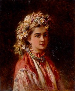 Moça com guirlanda de flores de Konstantin Egorovich Makovsky