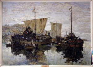 "Bateaux". Novgorod la Grande" Peinture de Konstantin (Constantin) Gorbatov (1876-1945) 1912 Galeria Regional de Arte, Volgograd