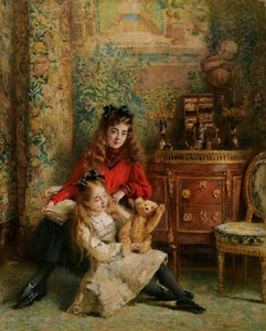 Retrato das filhas do artista, Olga e Marina, com um ursinho de peluche