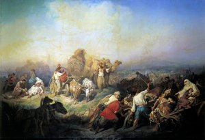 A estrada militar entre Sebastopol e Simferopol na época da Guerra da Crimeia, 1858. de Konstantin Nikolayevich Filippov