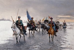 Um transporte de ouro na Sibéria (óleo sobre tela) de Konstantin Stoilov