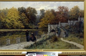 Parque Lazienki (Varsóvia, Polónia). Pintura de Konstantin Yakovlevich Kryzhitsky (1858-1911), óleo sobre tela