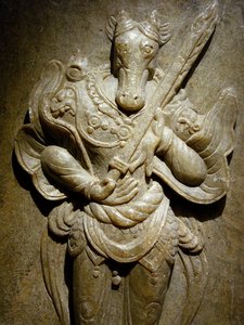 Grave ornamento, cavalo zodíaco sobre agalmatolita, século VIII sob o período dos reinos do Norte e do Sul, Coreia. Fotografia, Museu Nacional de Seul, República da Coreia de Korean School