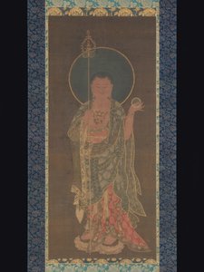 Pergaminho de suspensão de Kshitigarbha, 1300-50 de Korean School