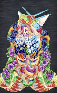 Pássaros e flores fantásticos e coloridos
