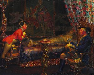 Struensee e Caroline Mathilde no cadáver da rainha Sofie Madalena, 1910.