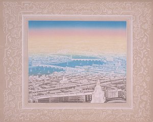 Vista aérea de Londres mostrando Waterloo Bridge e Blackfriars Bridge, c1845.