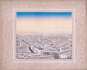 Vista aérea de Londres com borda decorativa, c1845