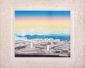 Vista aérea de Londres com borda decorativa, c1845.