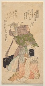 Uma senhora segurando um shamisen enquanto outra canta de um j?ruri libretto de Kubo Shunman
