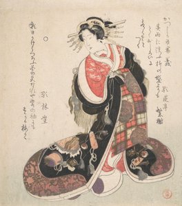Courtesan Vestida com um Bordado Elaborado com Bordados de Boa Sorte, ca. 1800. de Kubo Shunman