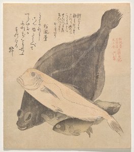 Linguado, Tilefish e Three Crucian Carp, da série Tosa Diary (Tosa nikki) de Kubo Shunman