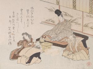 Nobre a receber um poema humorístico da Kyoka..., século XIX. de Kubo Shunman