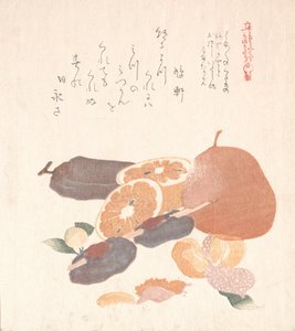 Laranjas e caquis secos, século XIX. de Kubo Shunman
