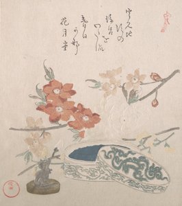 Flores de Pêssego, um Selo e uma Caixa de Selos, século XIX. de Kubo Shunman