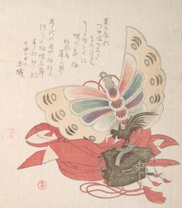 Colecção Spring Rain Harusame shu, vol. 2: Traje para a Dança das Borboletas Kocho no ..., 1810s. de Kubo Shunman