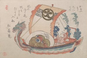 O Barco do Tesouro Takara-bune com Três Ratos, 1816, ano do rato. de Kubo Shunman