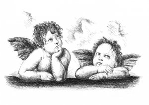 Desenho de querubins pensativos de Kulik