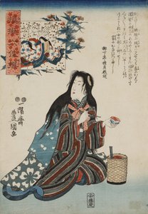 Ono no Komachi, da série Paródias dos Seis Imortais Poéticos Nazorae rokkasen, 1847-1852.