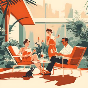 3 amigos a relaxar no jardim com uma bebida ou 2 1