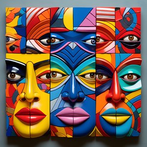 7 máscaras de cores vivas, 4 máscaras humanas Rostos 2