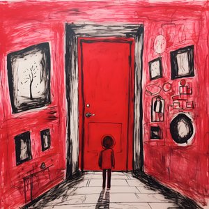 Menina de 8 anos desenha uma porta vermelha no seu quarto 2