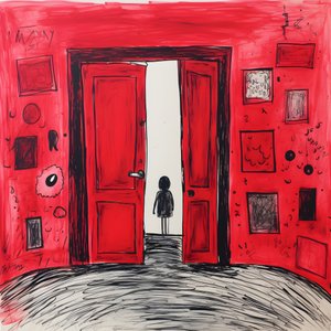 Menina de 8 anos desenha uma porta vermelha no seu quarto 4