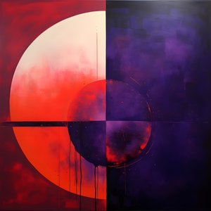 Pintura abstrata de um círculo roxo e um círculo vermelho 3