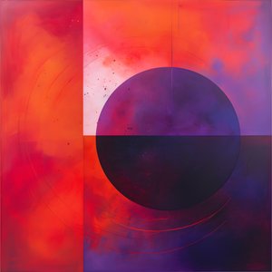 Pintura abstrata de um círculo roxo e um círculo vermelho 4