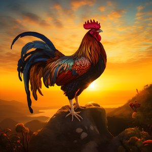Um galo a cantar ao nascer do sol 1