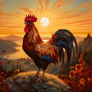 Um galo a cantar ao nascer do sol 3