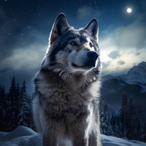 Um majestoso lobo cinzento no pico de uma montanha coberta de neve 2