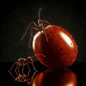 Uma formiga castanha trepa para uma maçã gigante 1