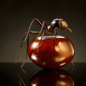 Uma formiga castanha sobe para uma maçã gigante 4