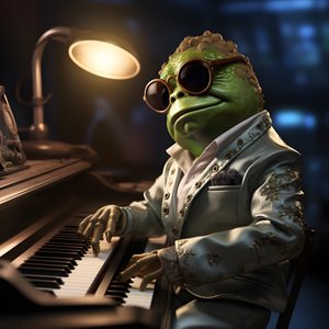 Elton John como um sapo com óculos de sol e piano 1