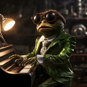 Elton John como um sapo com óculos de sol e piano 4
