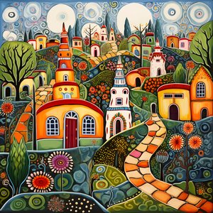 Pintura de uma aldeia búlgara, igreja ortodoxa 2