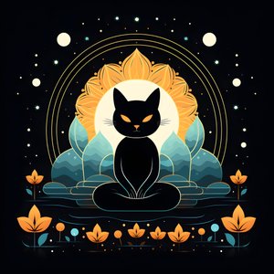 Gato em meditação sentado numa flor de lótus 3