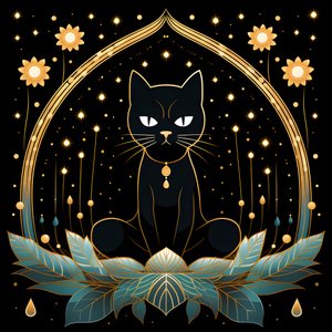 Gato em meditação sentado numa flor de lótus 4