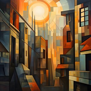 Estilo cubista de pintura de paisagem urbana 3