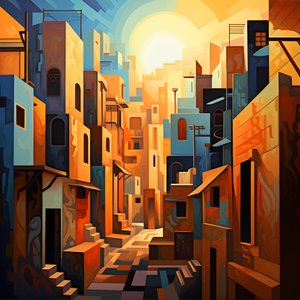 Estilo cubista de pintura de paisagem urbana 4