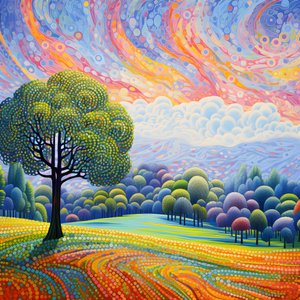 Paisagem com árvores e colinas 3