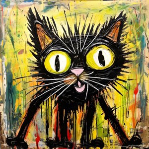 Neo-expressionismo de um gato de desenho animado a olhar para algo com curiosidade 1