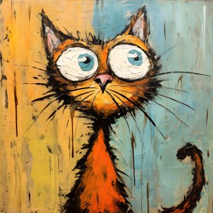 Neo-expressionismo de um gato de desenho animado a olhar para algo com curiosidade 4