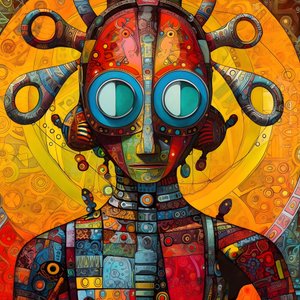 Carnival Cajun Swamp Mutant Sci-Fi Droid, no estilo artístico de Tim Burton e Beksinski 1